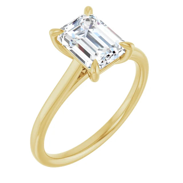 Emerald Yellow Gold Four Claw Solitaire Lab Diamond Engagement Ring 