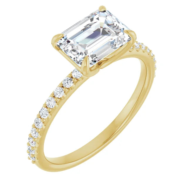 Emerald Yellow Gold East West Style Engagement Ring