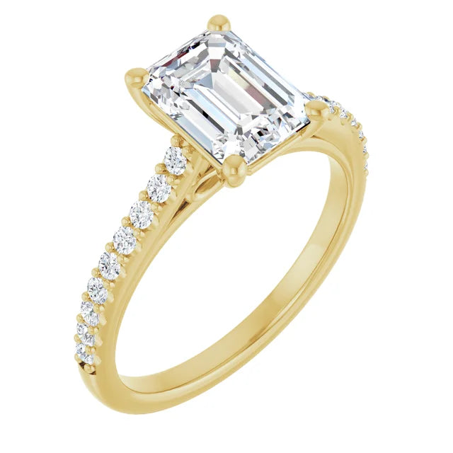 Emerald Yellow Gold Pave Style Lab Diamond Engagement Ring 