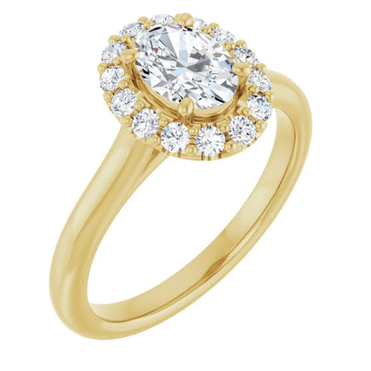 Oval Halo Solitaire Yellow Gold Lab Diamond Engagement Ring 