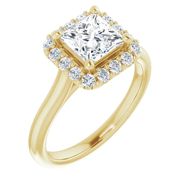Princess Halo Solitaire Yellow Gold Lab Diamond Engagement Ring 