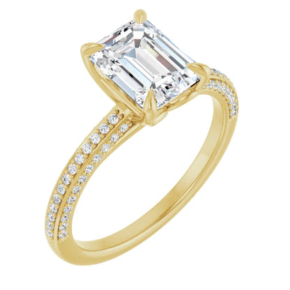 Emerald Yellow Gold Pave Lab Diamond Engagement Ring 