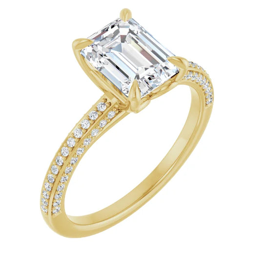Emerald Yellow Gold Pave Lab Diamond Engagement Ring 