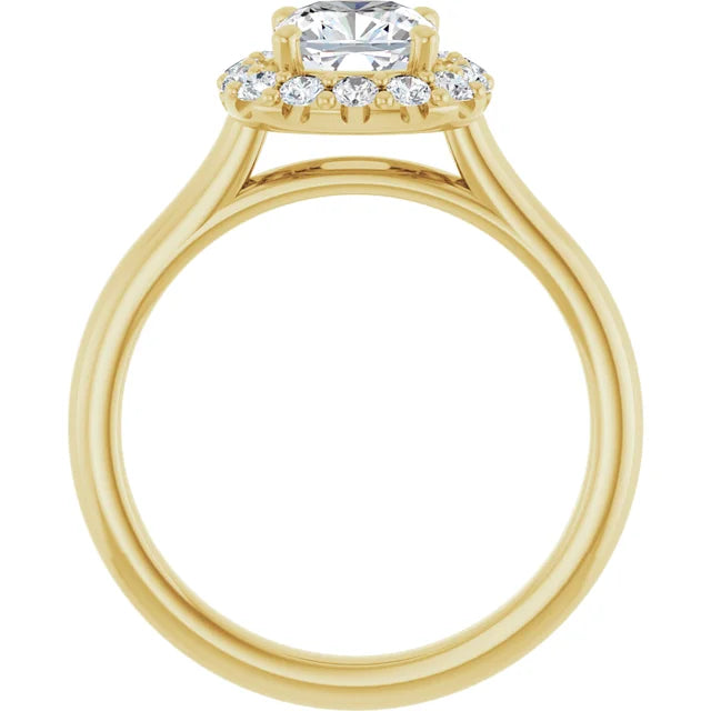 Cushion Halo Solitaire Yellow Gold Lab Diamond Engagement Ring 