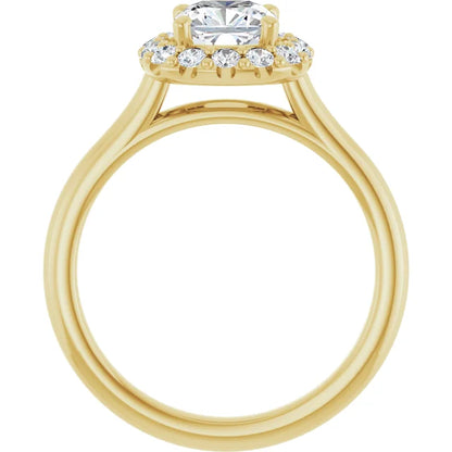 Cushion Halo Solitaire Yellow Gold Lab Diamond Engagement Ring 