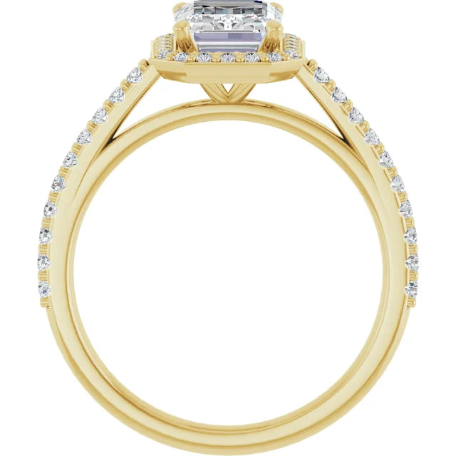Emerald Yellow Gold Halo Lab Diamond Engagement Ring 