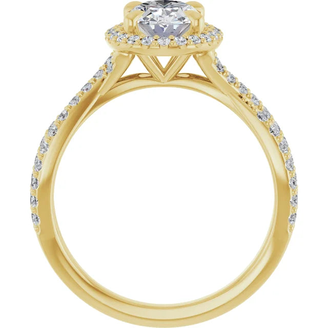 Oval Yellow Gold Twist Band Halo Lab Diamond Engagement Ring  