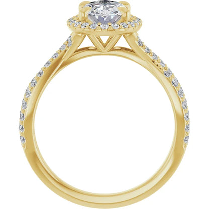 Oval Yellow Gold Twist Band Halo Lab Diamond Engagement Ring  