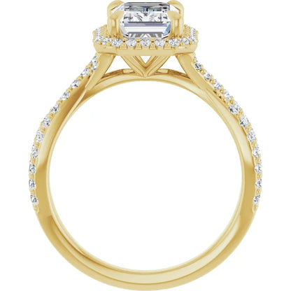 Emerald Yellow Gold Twist Band Halo Lab Diamond Engagement Ring  