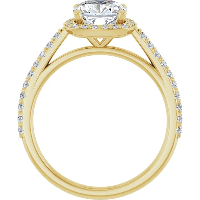 Cushion Yellow Gold Halo Lab Diamond Engagement Ring 