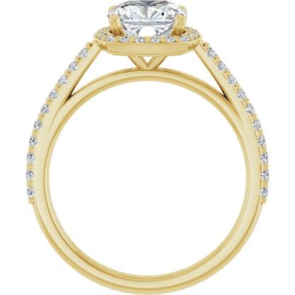Cushion Yellow Gold Halo Lab Diamond Engagement Ring 