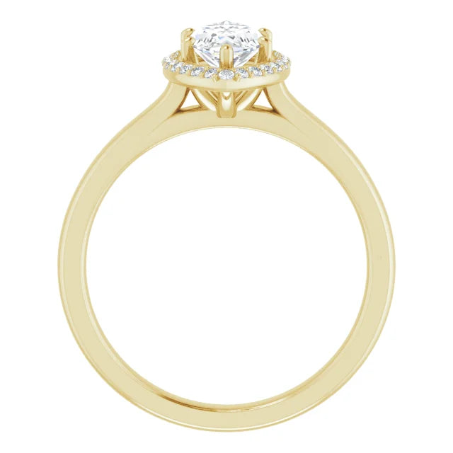Marquise Halo Solitaire Lab Diamond Engagement Ring Yellow Gold. 