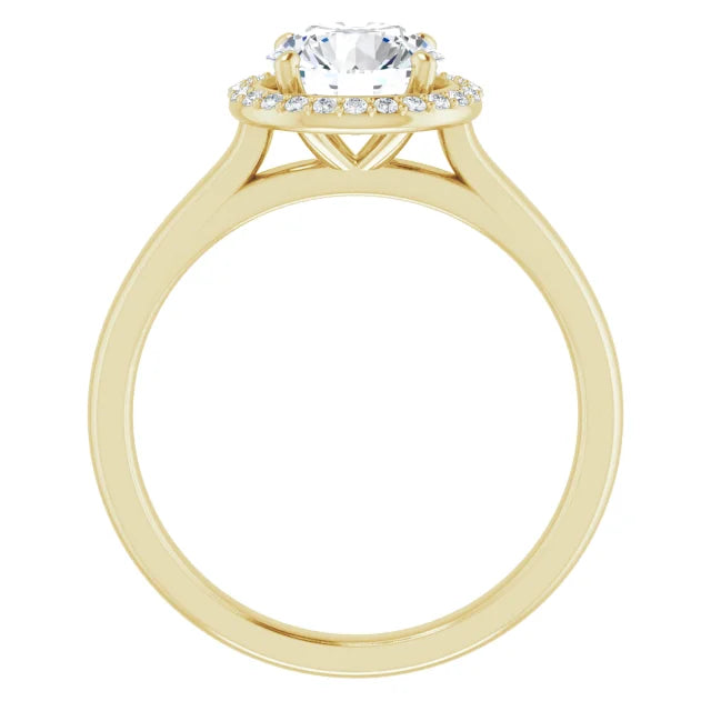 Round Brilliant Halo Solitaire Lab Diamond Engagement Ring Yellow Gold. 