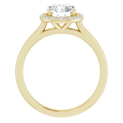 Round Brilliant Halo Solitaire Lab Diamond Engagement Ring Yellow Gold. 