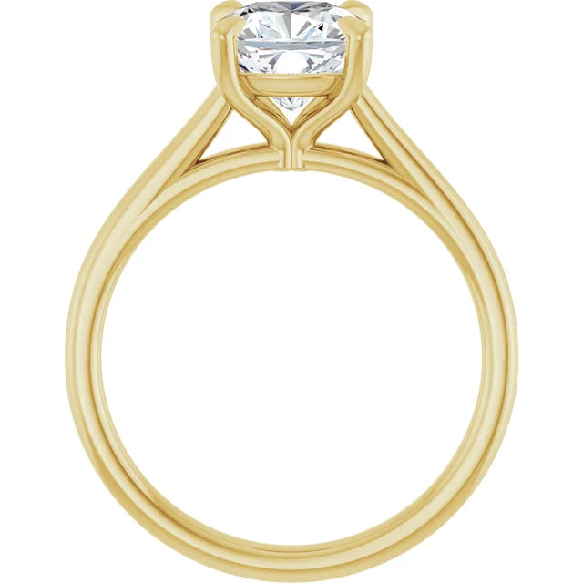 Cushion Yellow Gold Four Claw Solitaire Lab Diamond Engagement Ring 