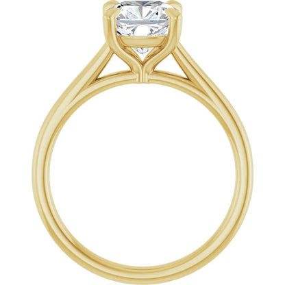 Cushion Yellow Gold Four Claw Solitaire Lab Diamond Engagement Ring 