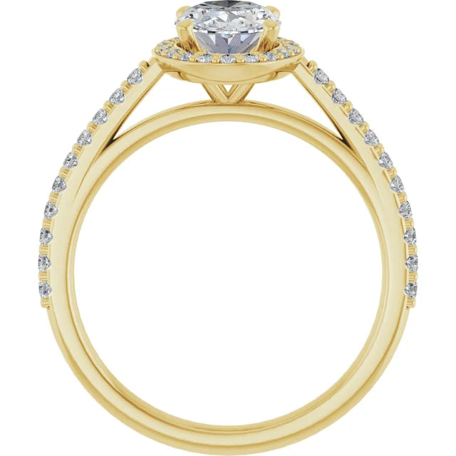 Oval Yellow Gold Halo Lab Diamond Engagement Ring 