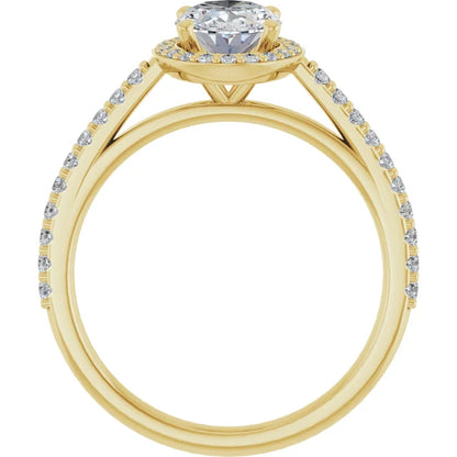 Oval Yellow Gold Halo Lab Diamond Engagement Ring 
