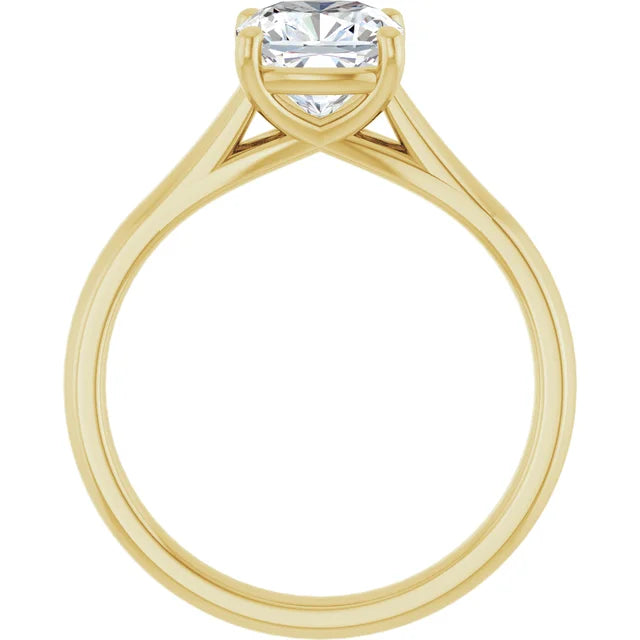Four Claw Cushion Yellow Gold Solitaire Lab Diamond Engagement Ring