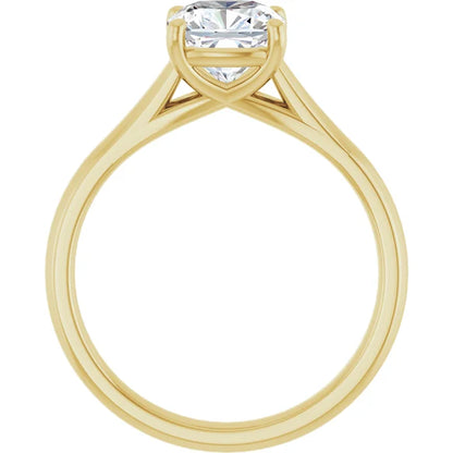 Four Claw Cushion Yellow Gold Solitaire Lab Diamond Engagement Ring