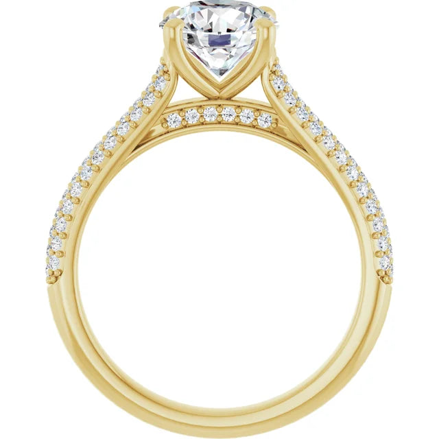 Round Brilliant Yellow Gold Pave Lab Diamond Engagement Ring 