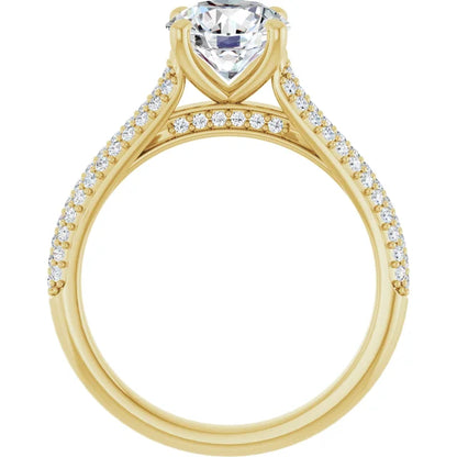 Round Brilliant Yellow Gold Pave Lab Diamond Engagement Ring 