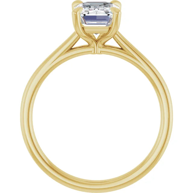 Emerald Yellow Gold Four Claw Solitaire Lab Diamond Engagement Ring 