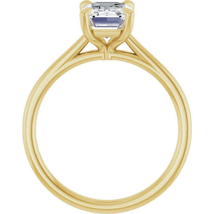Emerald Yellow Gold Four Claw Solitaire Lab Diamond Engagement Ring 