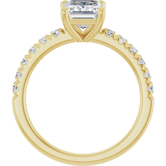 Emerald Four Claw Pave Yellow Gold Engagement Ring 