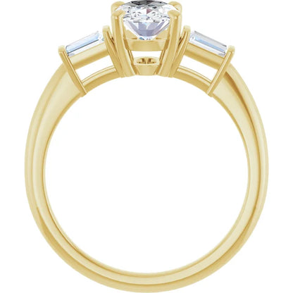 Oval Yellow Gold Baguette Accent Lab Diamond Engagement Ring