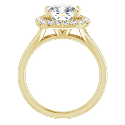 Cushion Yellow Gold Halo Solitaire Split Band Lab Diamond Engagement Ring 