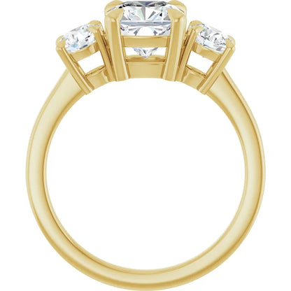 Cushion Yellow Gold Tri Stone Lab Diamond Engagement Ring 