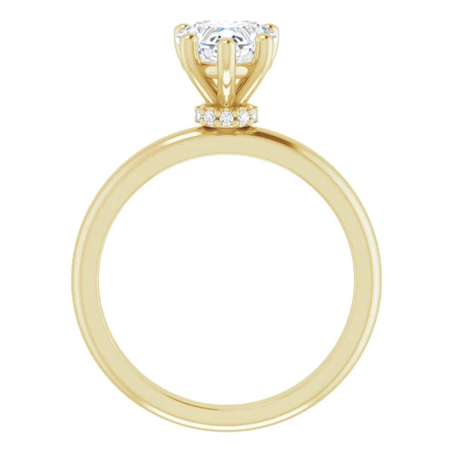 Heart Cut Yellow Gold Low Hidden Halo Solitaire Engagement Ring