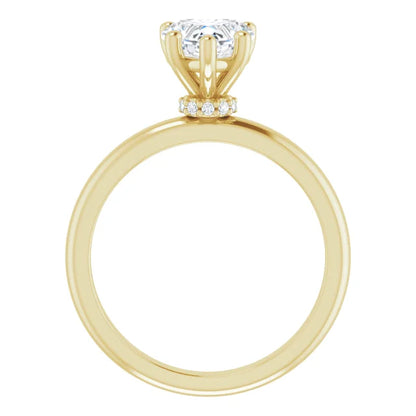Heart Cut Yellow Gold Low Hidden Halo Solitaire Engagement Ring