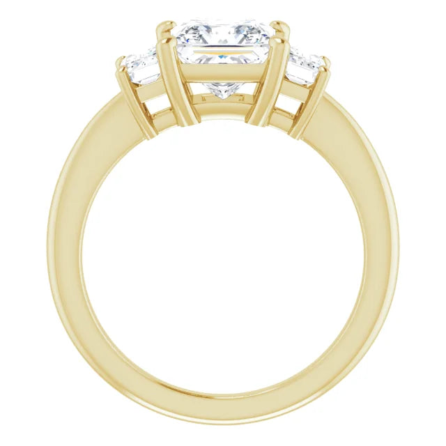 Princess Yellow Gold Tri Stone Lab Diamond Engagement Ring