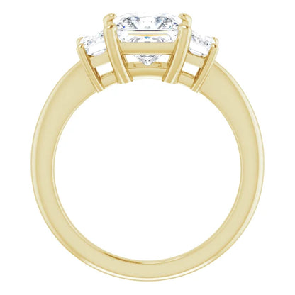 Princess Yellow Gold Tri Stone Lab Diamond Engagement Ring