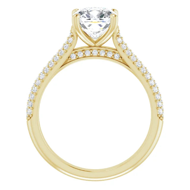 Cushion Yellow Gold Pave Lab Diamond Engagement Ring 