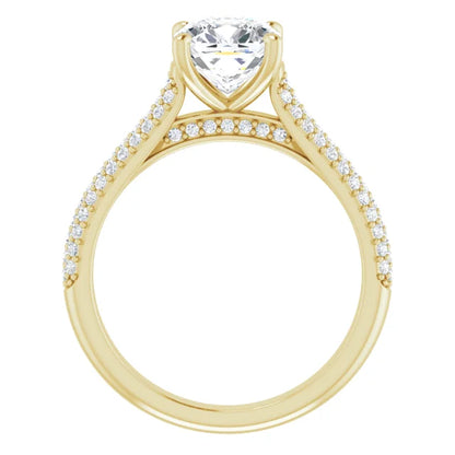 Cushion Yellow Gold Pave Lab Diamond Engagement Ring 