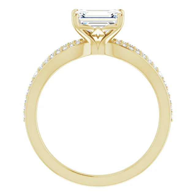 Emerald Yellow Gold East West Style Engagement Ring