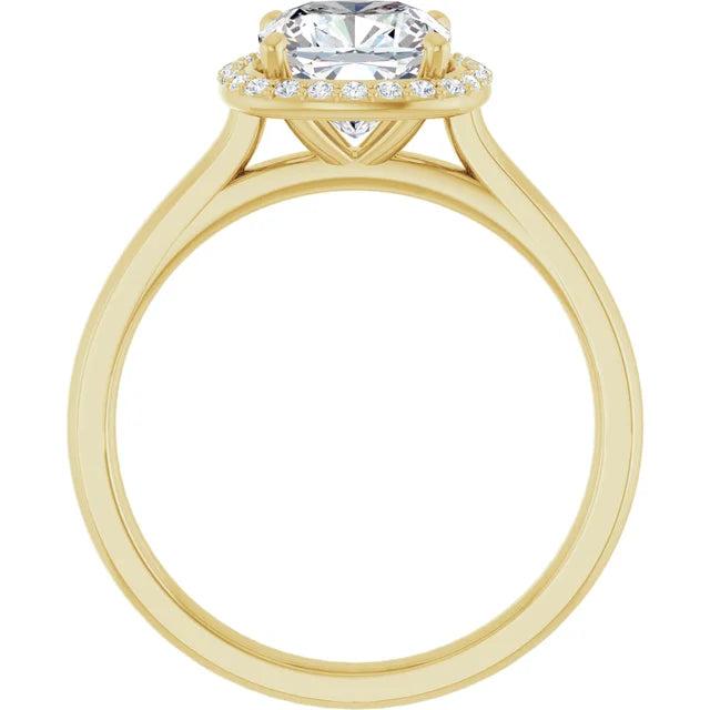 Cushion Halo Solitaire Lab Diamond Engagement Ring Yellow Gold. 