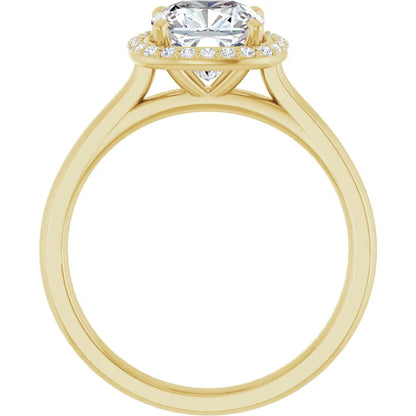 Cushion Halo Solitaire Lab Diamond Engagement Ring Yellow Gold. 