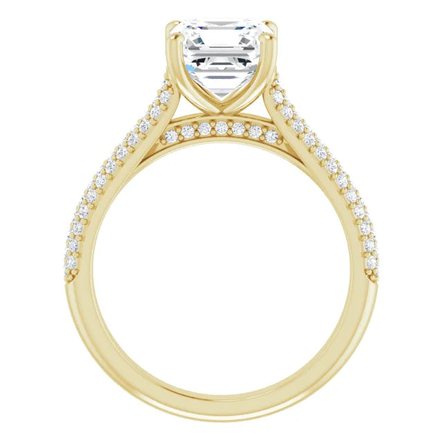 Asscher Yellow Gold Pave Lab Diamond Engagement Ring 