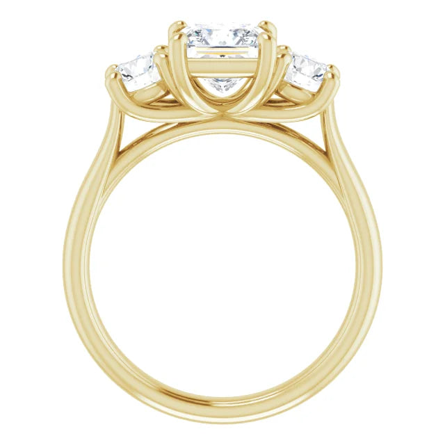 Princess Yellow Gold Tri Stone Lab Diamond Engagement Ring
