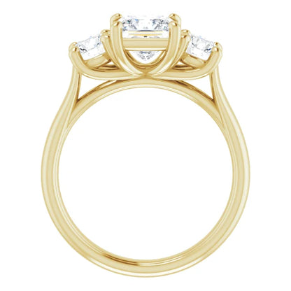 Princess Yellow Gold Tri Stone Lab Diamond Engagement Ring