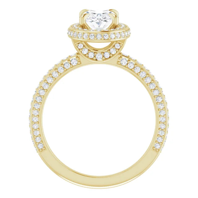 Oval Yellow Gold Halo Pave Style Lab Diamond Engagement Ring 