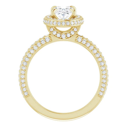 Oval Yellow Gold Halo Pave Style Lab Diamond Engagement Ring 