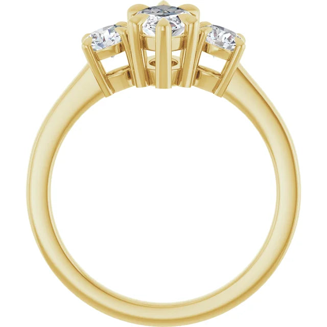 Marquise Yellow Gold Tri Stone Lab Diamond Engagement Ring 
