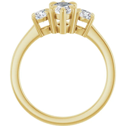 Marquise Yellow Gold Tri Stone Lab Diamond Engagement Ring 