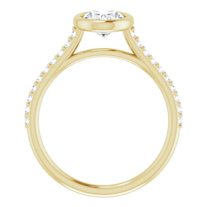 Oval Yellow Gold Bezel Pave Lab Diamond Engagement Ring 