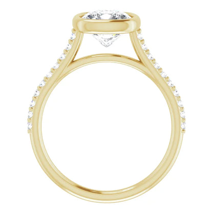 Cushion Yellow Gold Bezel Pave Lab Diamond Engagement Ring 